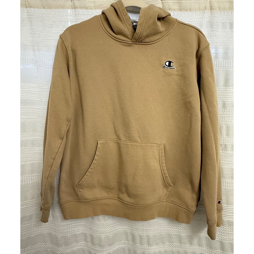 Champion Kids XL 18/20 Tan Khaki Pullover Hoodie Fleece Sweatshirt Logo